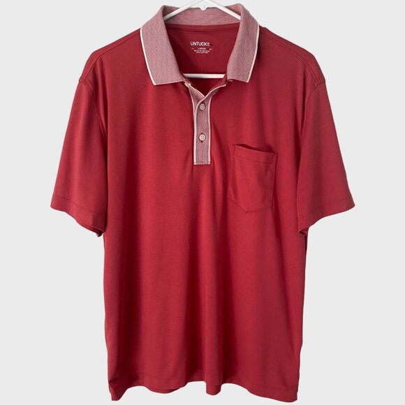UNTUCKit Connor Single Pocket Golf Polo Shirt Men's Size Large Red Short-Sleeve - Picture 1 of 11